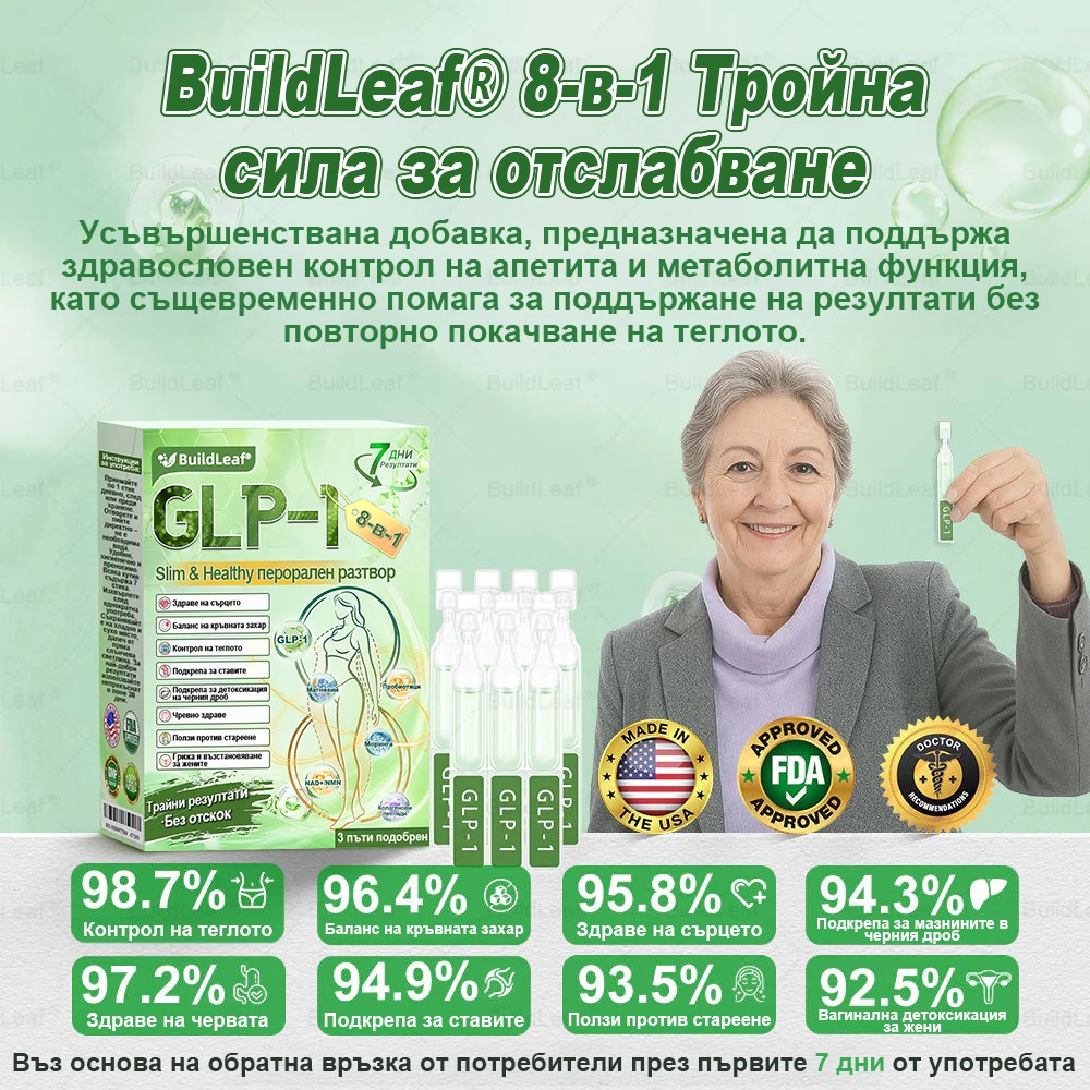 ⭐BuildLeaf® GLP-1 8-в-1 Разтвор за отслабване и здраве (веднъж дневно, видими резултати за 7 дни) ✅ Подпомага отслабването, подобрява сърдечно-съдовото здраве и контролира диабета
